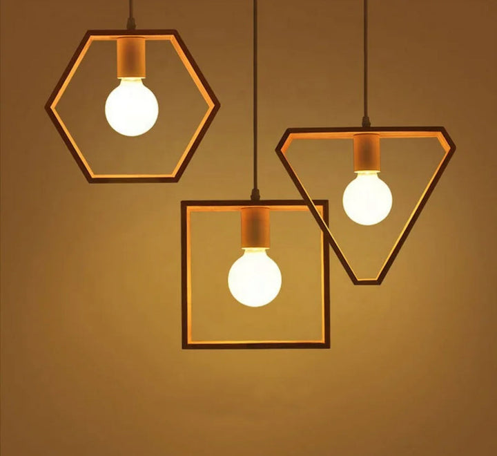 Geometric Wooden Pendant Lights Trio