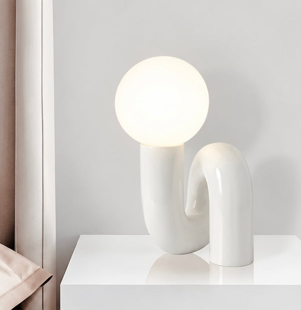 Sculptural Peach Table Lamp with Opal Globe
