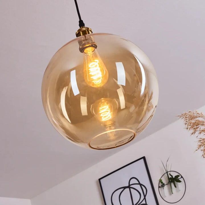 Modern Amber Glass Globe Pendant Light