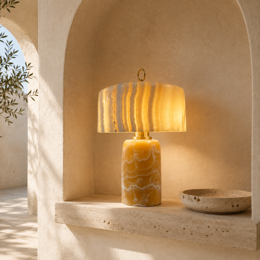 Modern Alabaster Table Lamp with Sculptural Stone Base