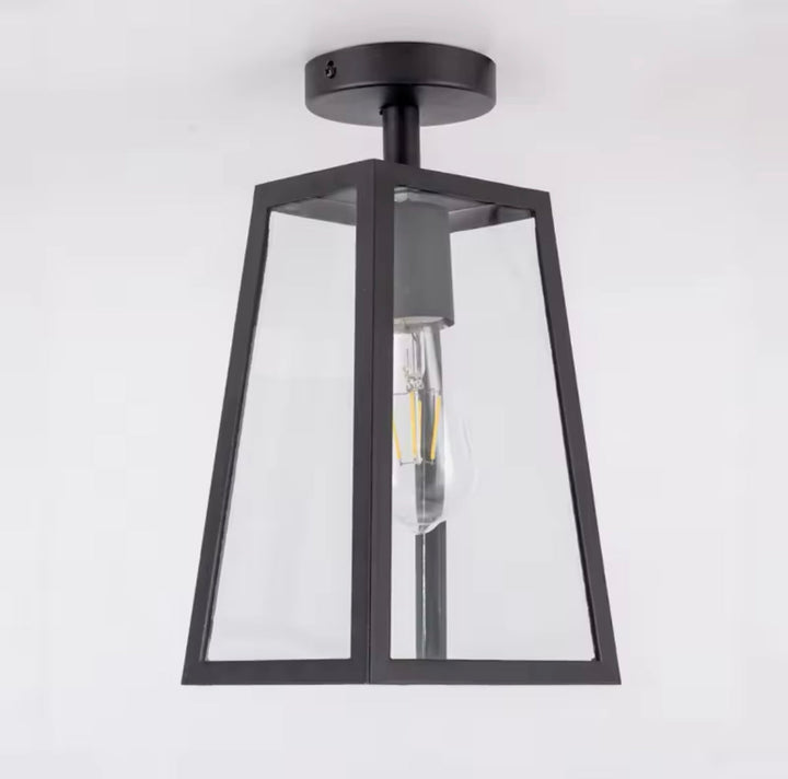 Modern Industrial Flush Mount Ceiling Light with Glass Panels