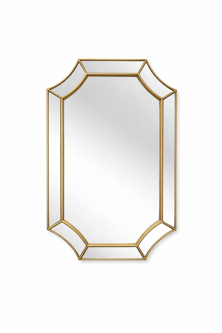 Geometric gold frame wall mirror with sleek metallic finish for modern luxury decor