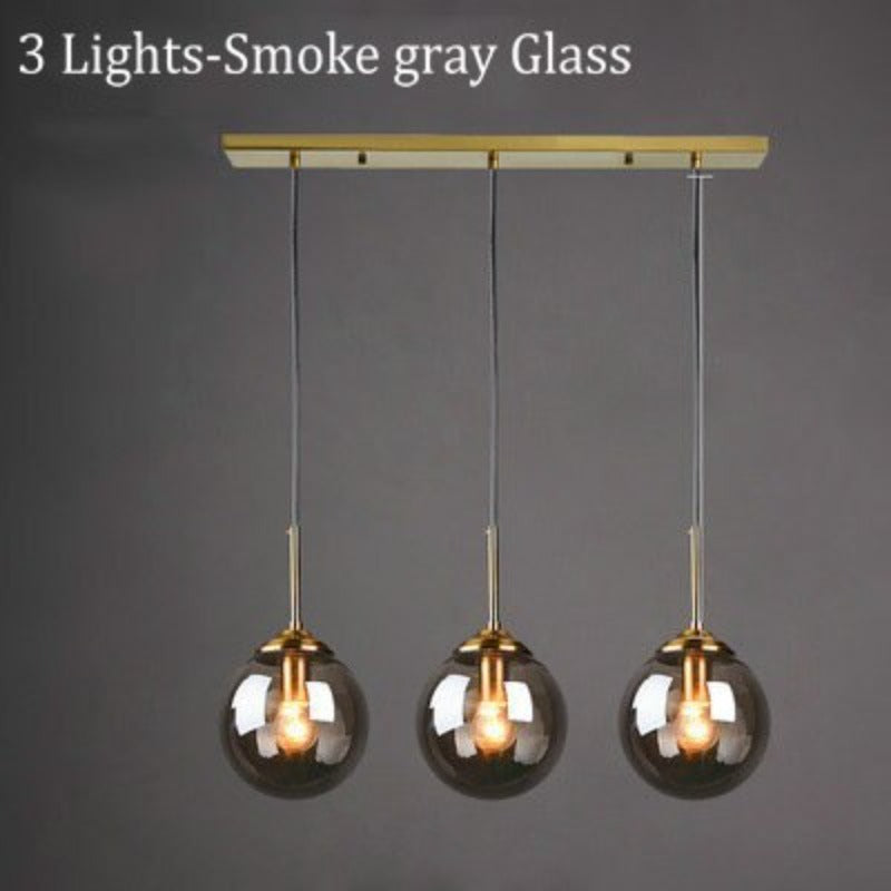 Modern 5-Light Globe Pendant Light with Smoked Glass and Brass Finish