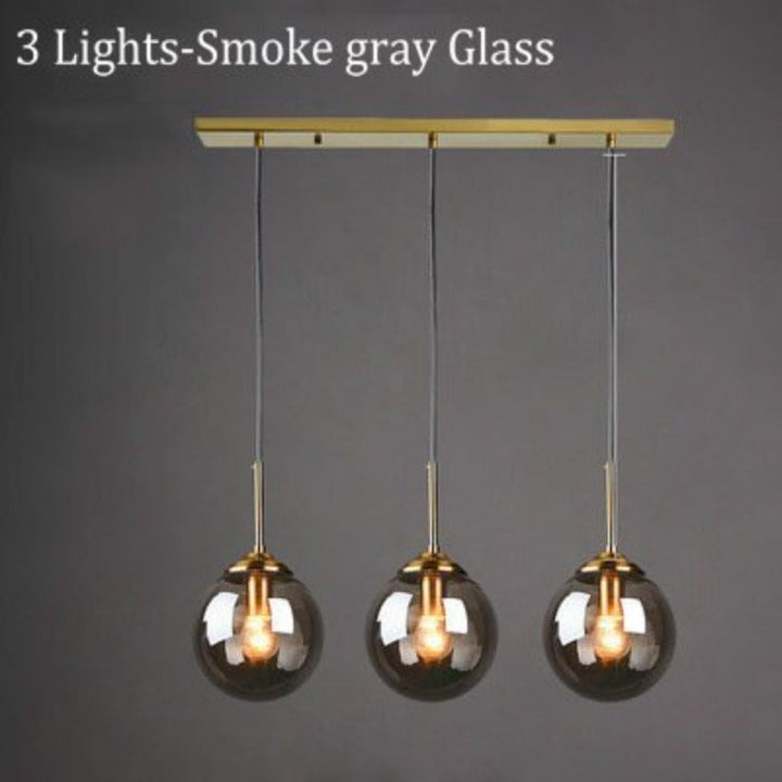 Modern 5-Light Globe Pendant Light with Smoked Glass and Brass Finish