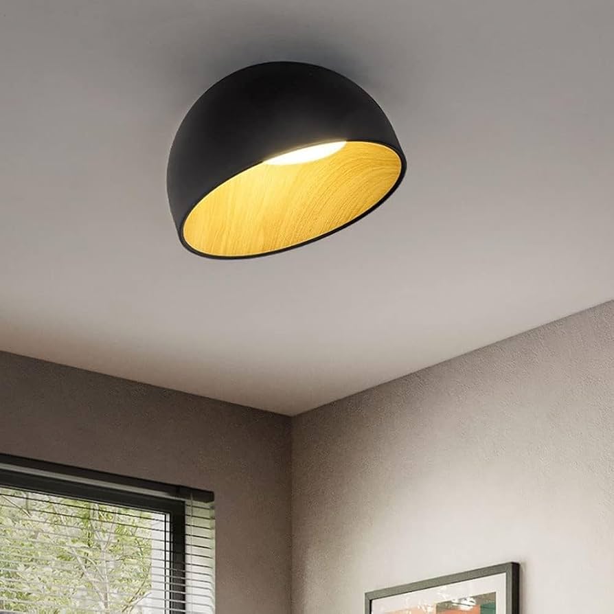 Modern White Ceiling Light with Wood Interior