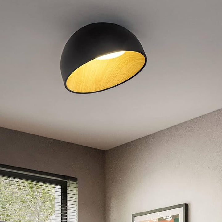 Modern White Ceiling Light with Wood Interior