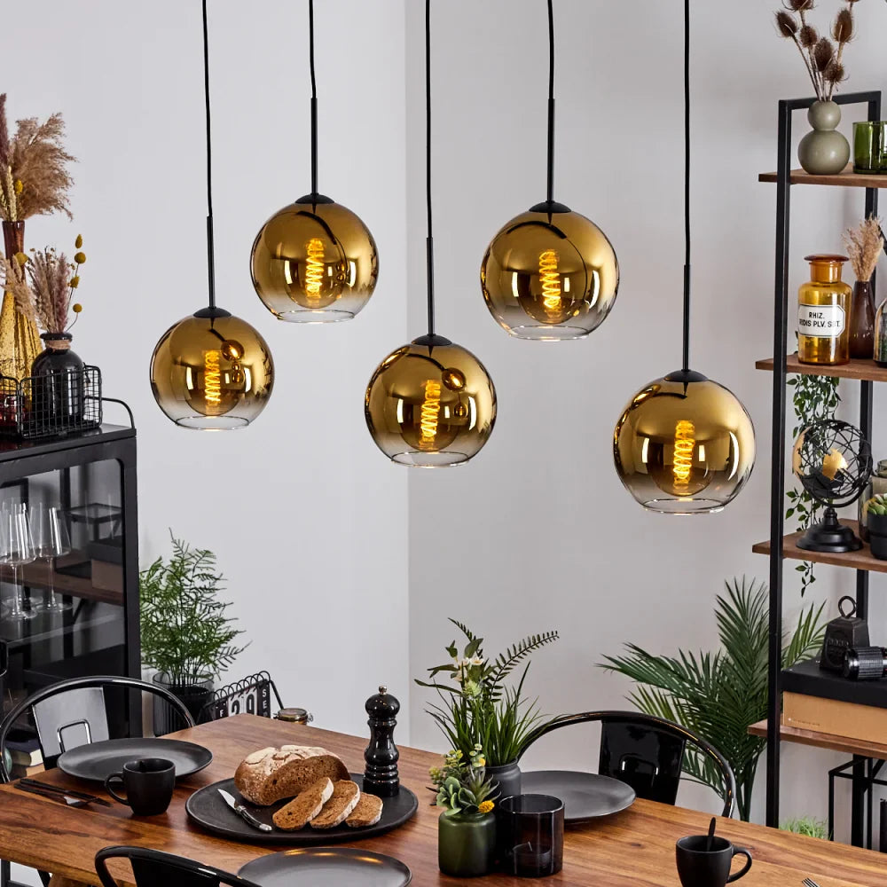 Elegant Gold Glass Globe Pendant Light Set of Five