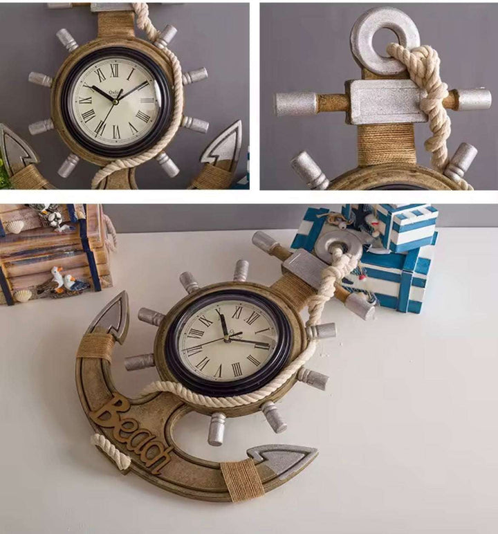 Nautical Anchor Wall Clock – “Relax” Coastal Design