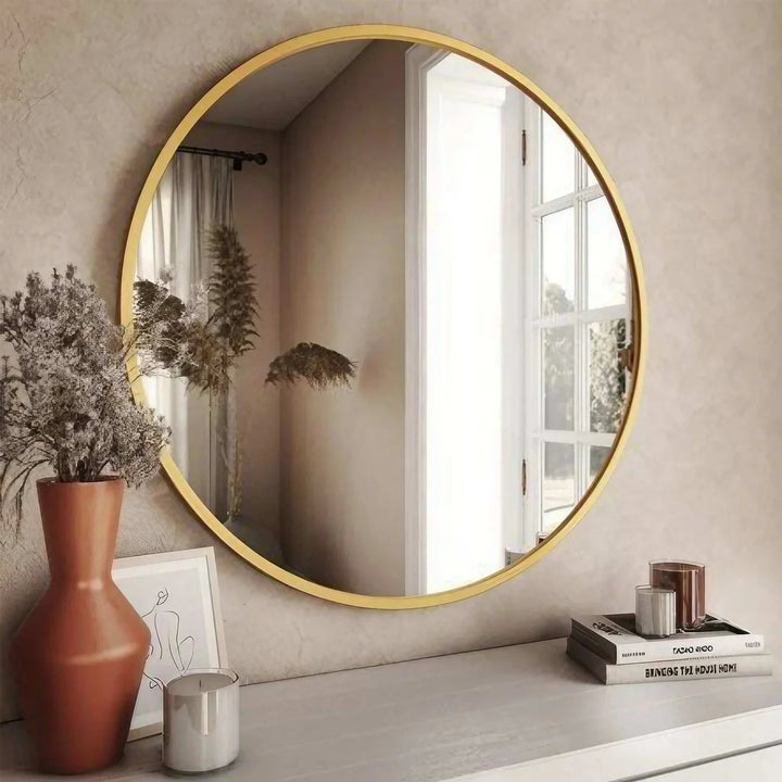 Classic Wood-Framed Wall Mirror - Gold