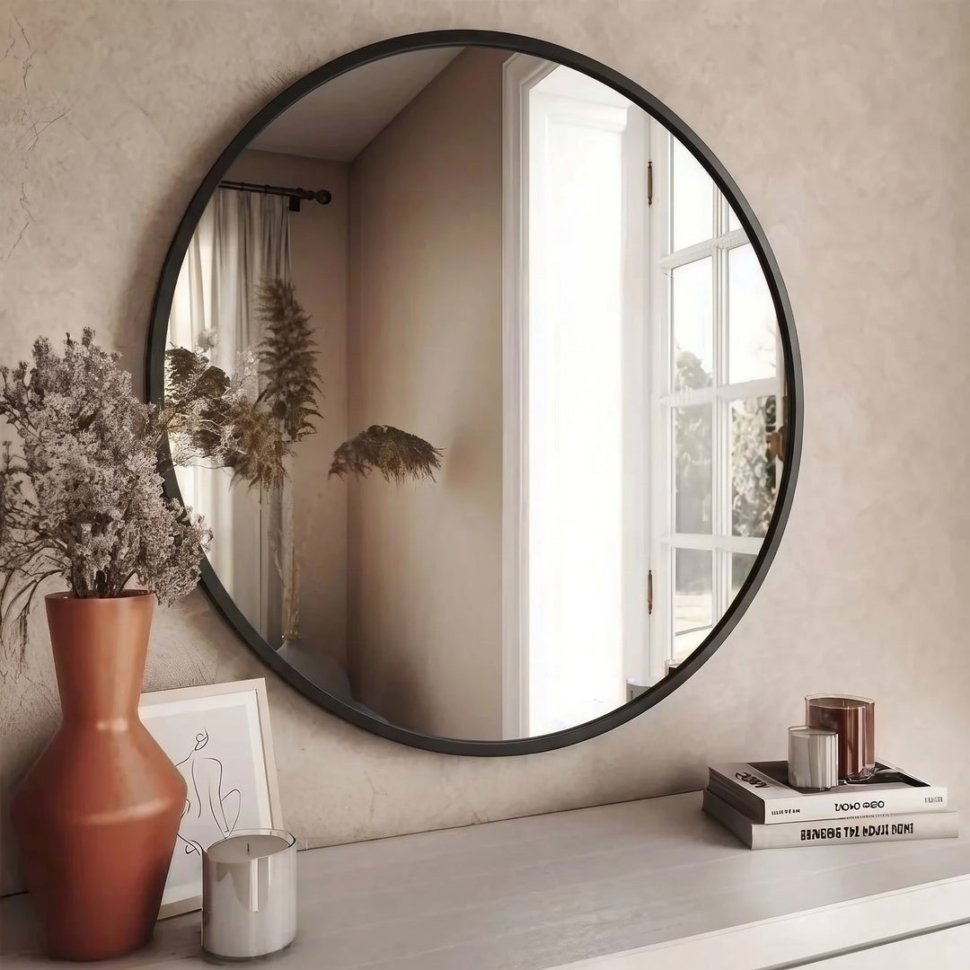 Classic Wood-Framed Wall Mirror - Black
