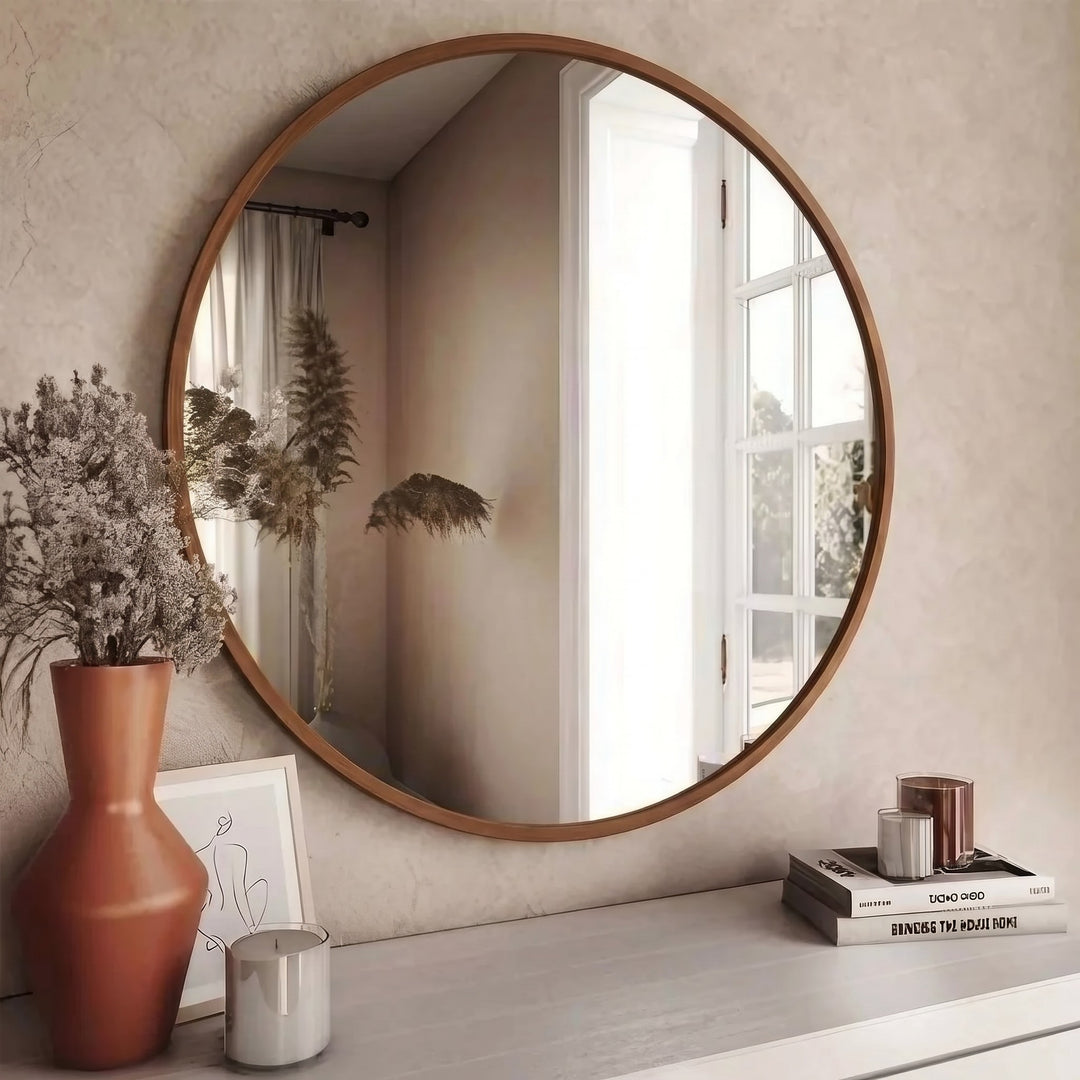 Classic Wood-Framed Wall Mirror - Brown