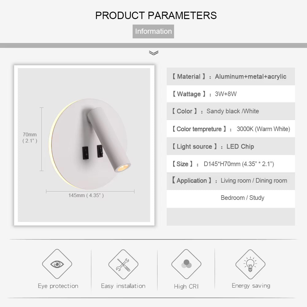Modern Adjustable Wall Spotlight with White Finish