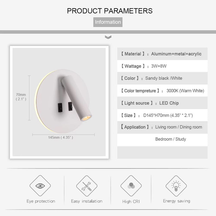 Modern Adjustable Wall Spotlight with White Finish