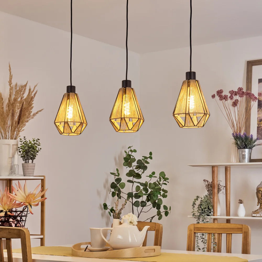 Geometric Woven Rope Pendant Light Trio