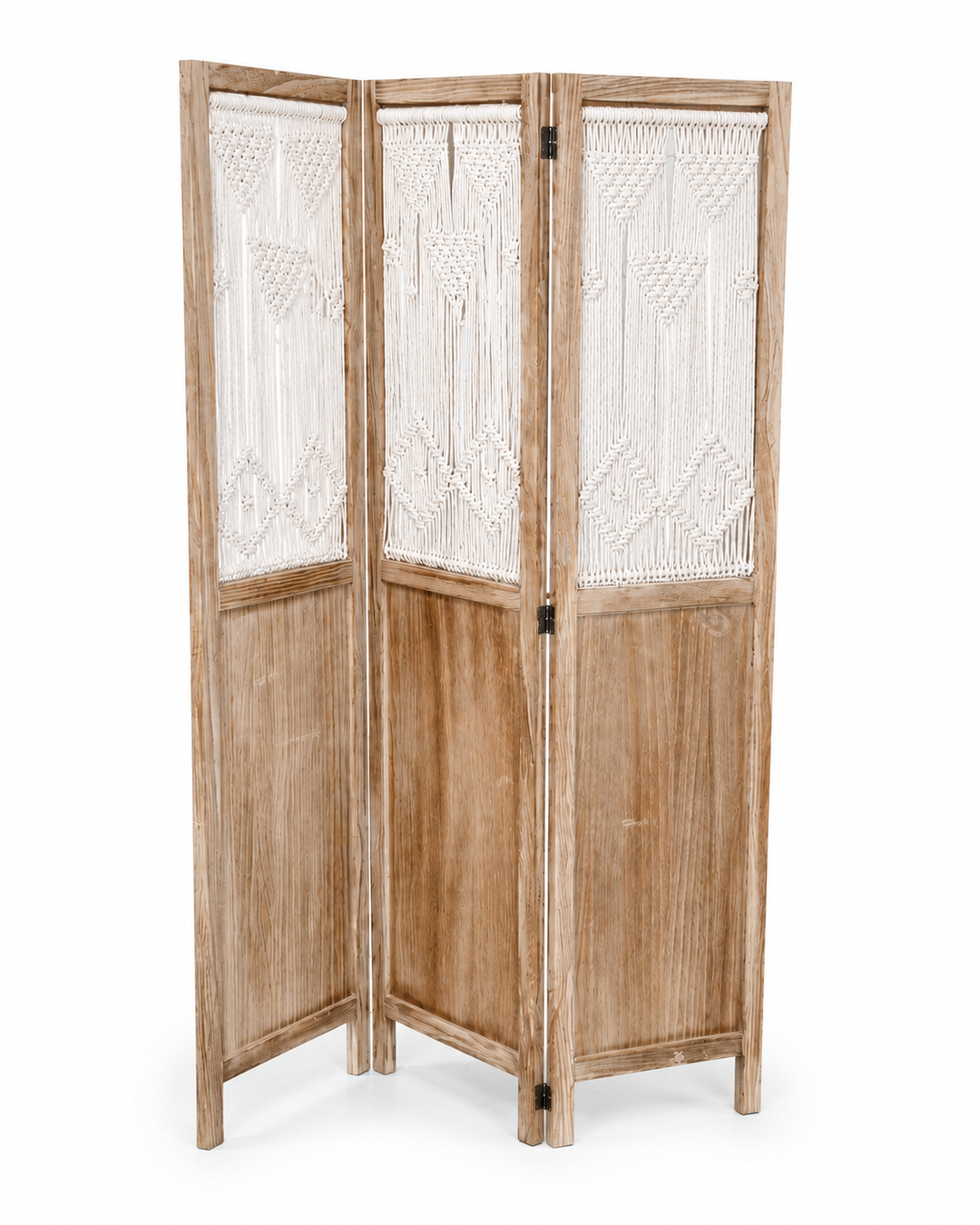 Boho Wooden & Macramé Folding Room Divider