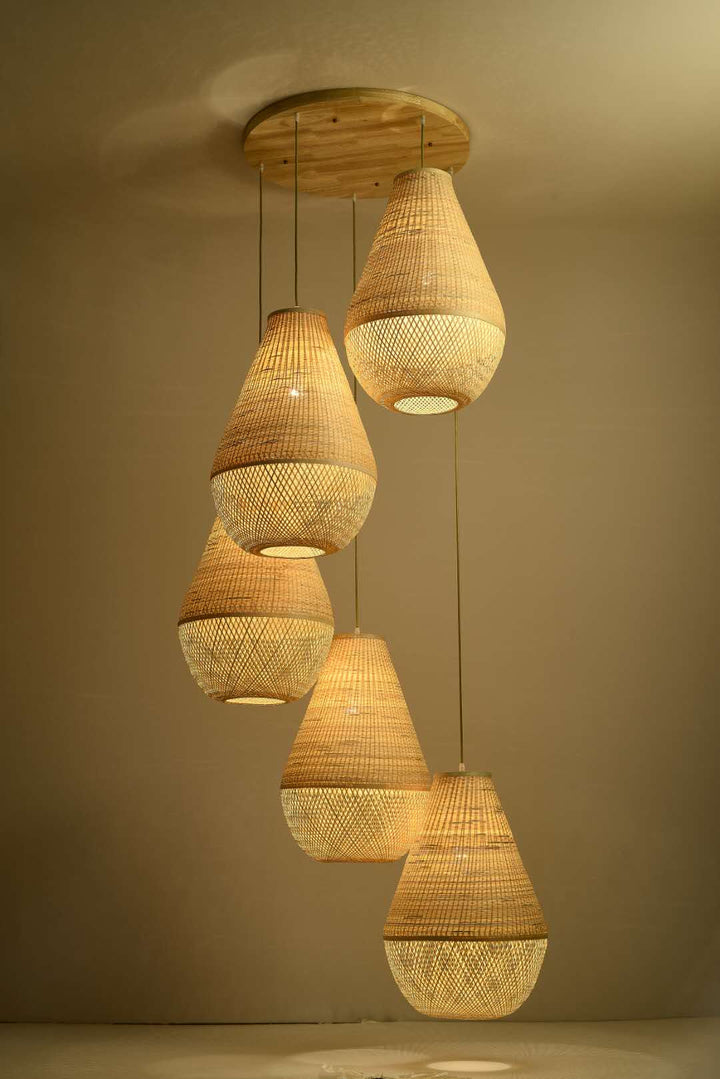 Multi-Light Pendant with Woven Bamboo Shades