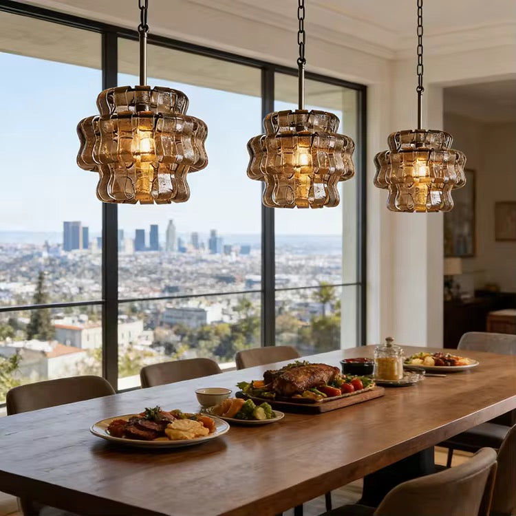 Vintage Smoked Glass Sculptural Pendant Light
