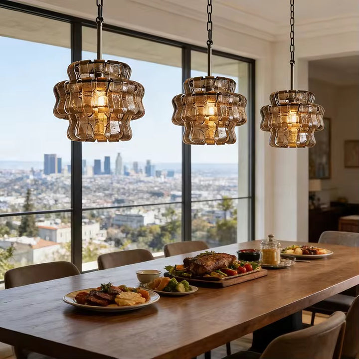 Vintage Smoked Glass Sculptural Pendant Light