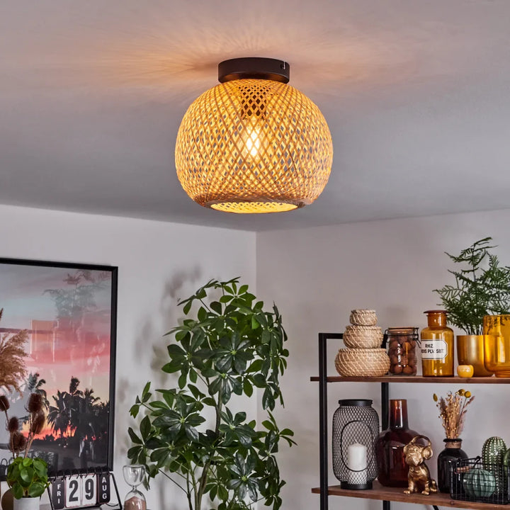 Rustic Woven Bamboo Ceiling Light - Oval Design