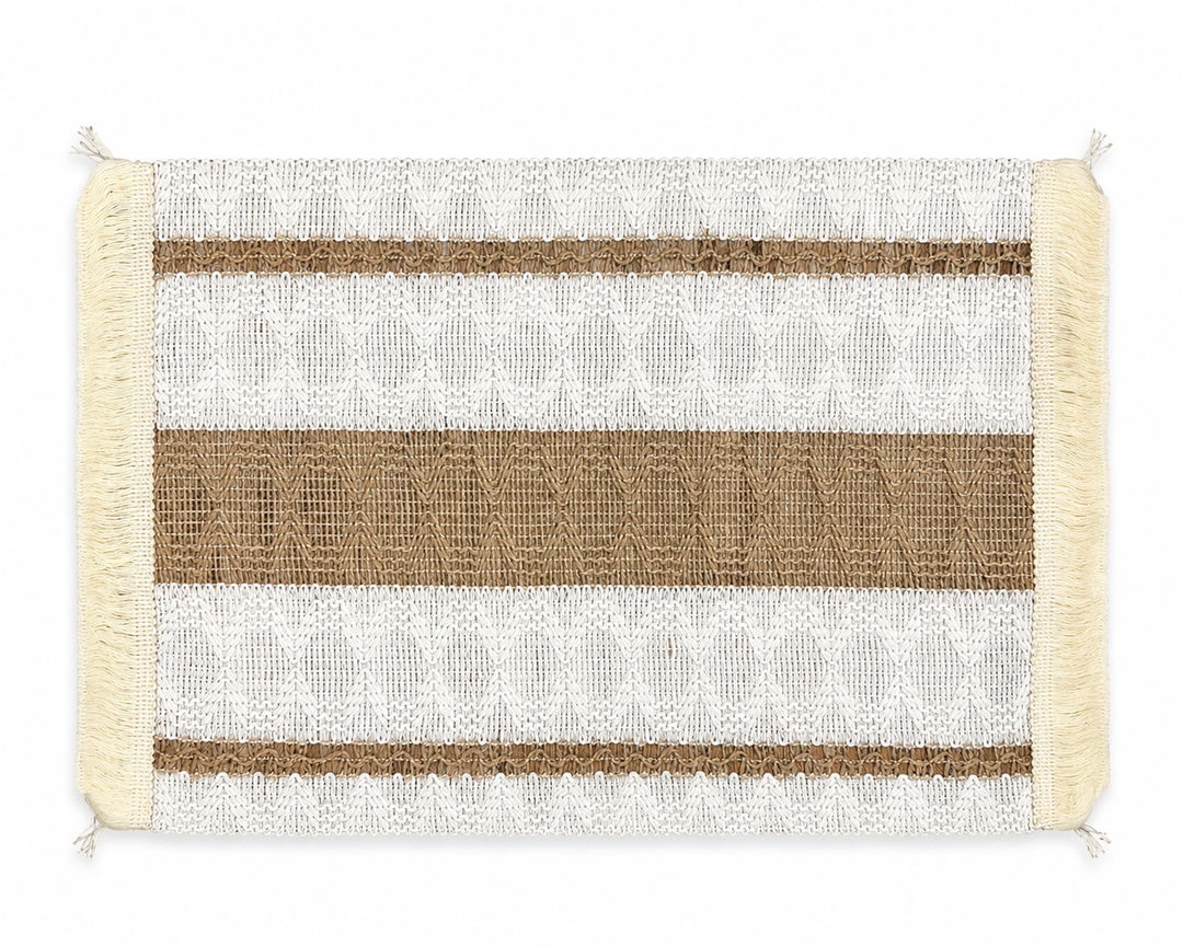 Striped Woven Table Mat with Tassel Trim set of 2