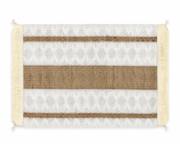 Striped Woven Table Mat with Tassel Trim set of 2