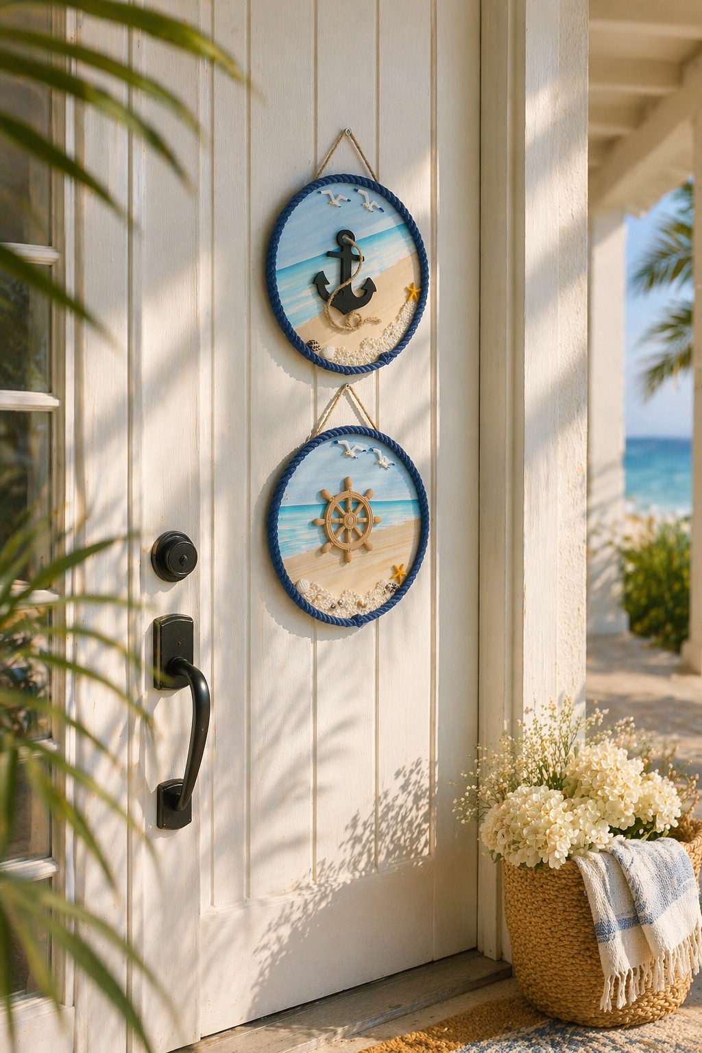 Anchor & Wheel Wall Art decorative coastal wall plaques set of 2