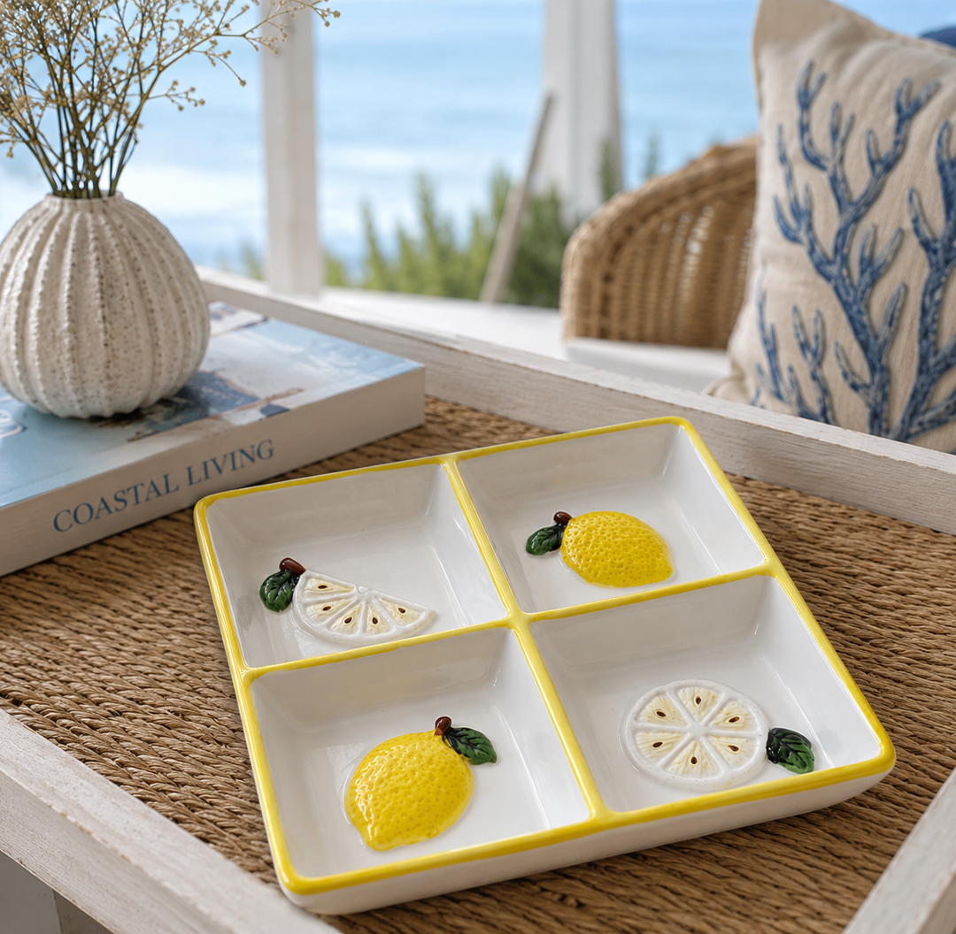 Lemon Grove Ceramic 4-Section Serving Dish
