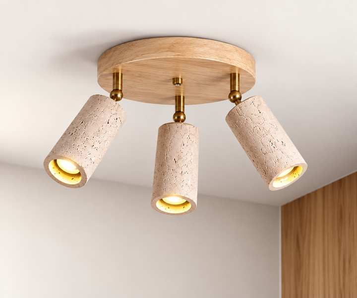 Modern Ceiling Spotlight with Wooden Base and Adjustable Cylindrical Shades