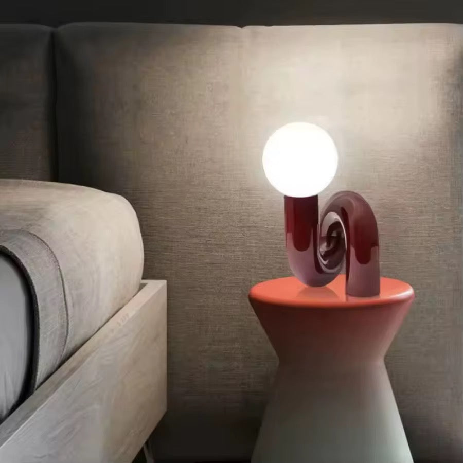 Sculptural Peach Table Lamp with Opal Globe