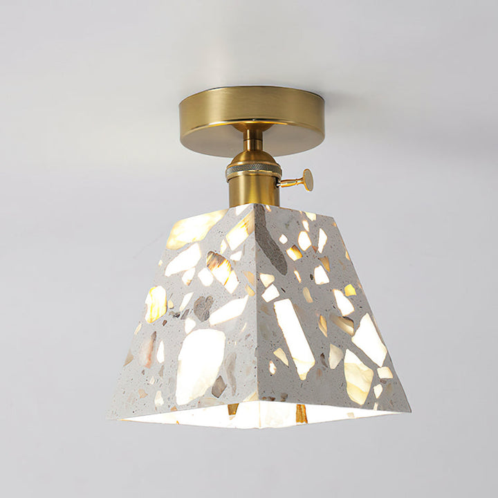 White Terrazzo Cone Pendant Light with Brass Fitting