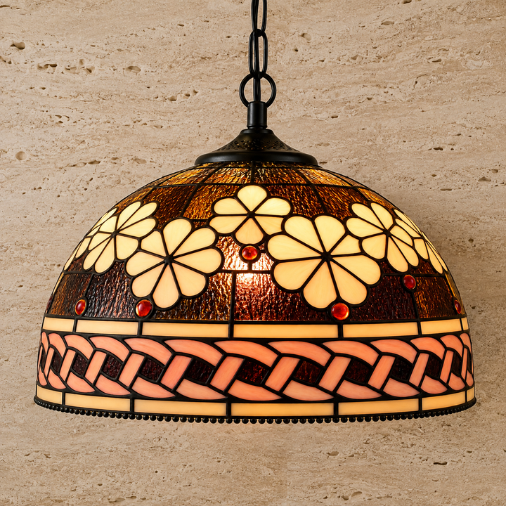 Vintage Floral Stained Glass Pendant Light