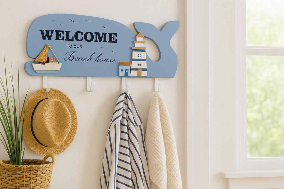 Whale Welcome Sign with Hooks