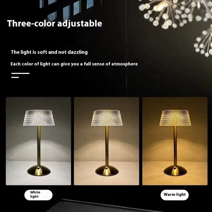 Crystal Shade Rechargeable Gold Table Lamp