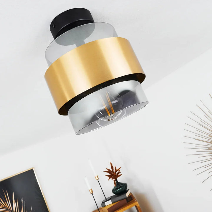 Modern Gold and Smoked Glass Ceiling Light