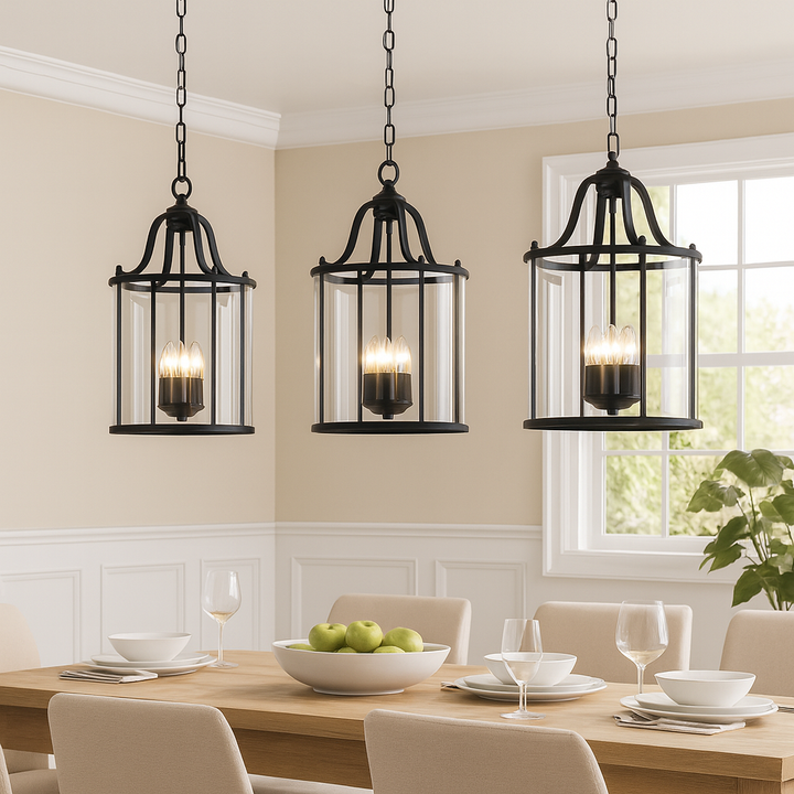 Brass or Black Glass Pendant Chandelier