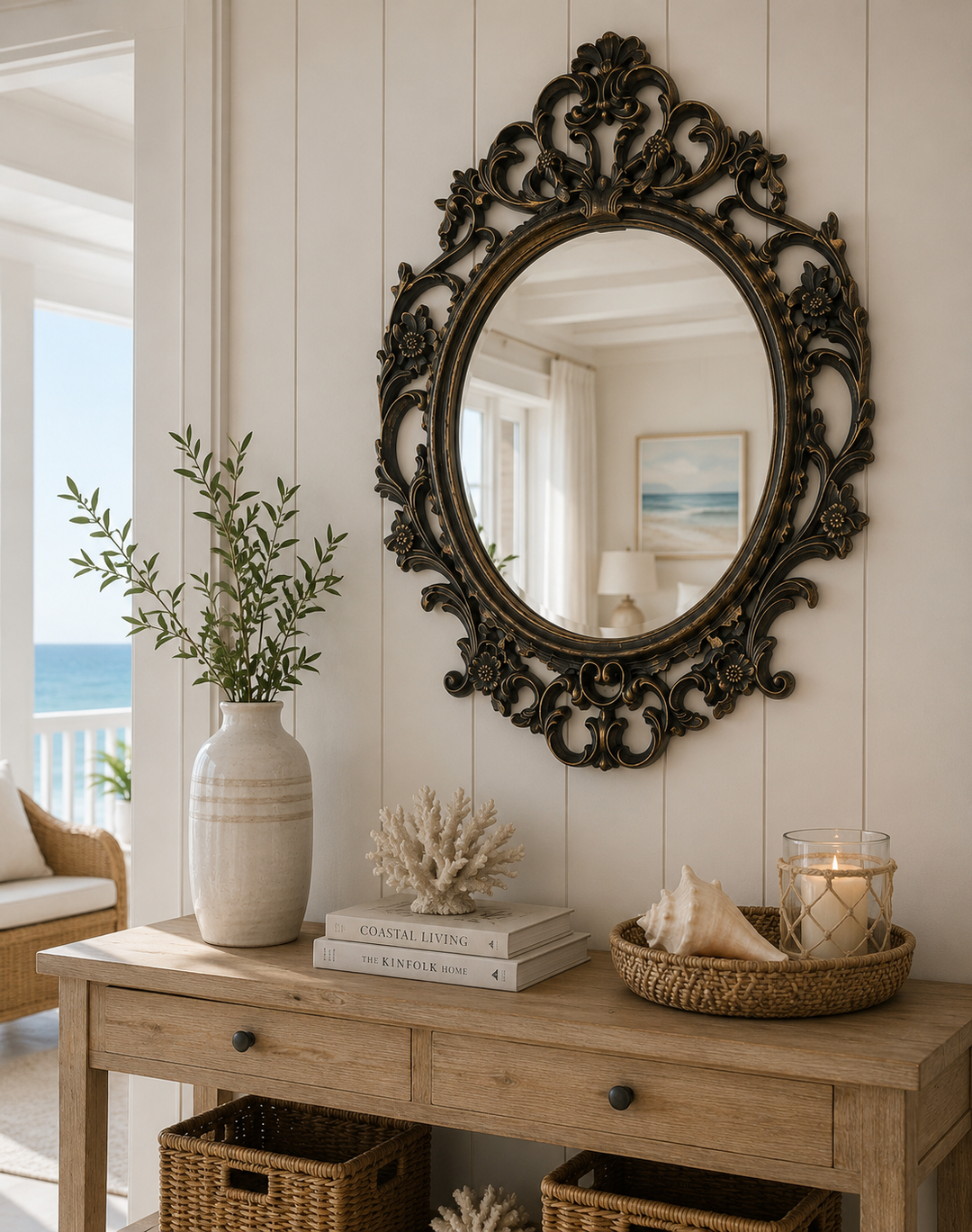 Ornate Antique Oval Wall Mirror