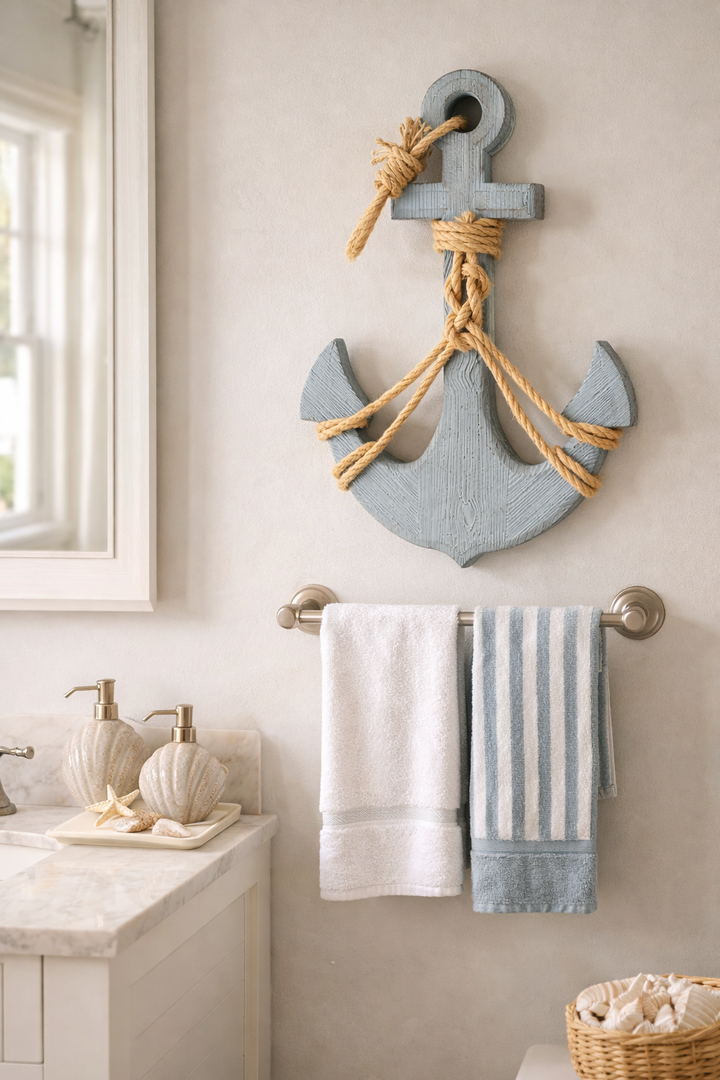 Rustic wooden anchor wall decor with rope details