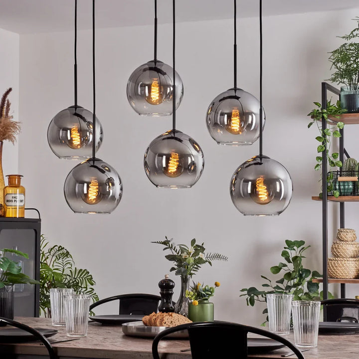 Contemporary Smoky Glass Globe Pendant Cluster Light