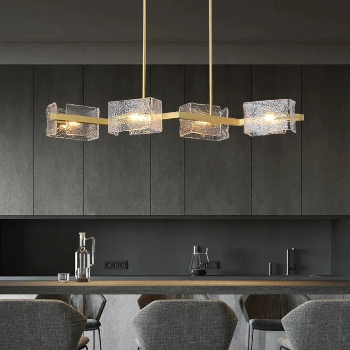 Modern Linear Pendant Light with 4 heads Textured Glass Shades