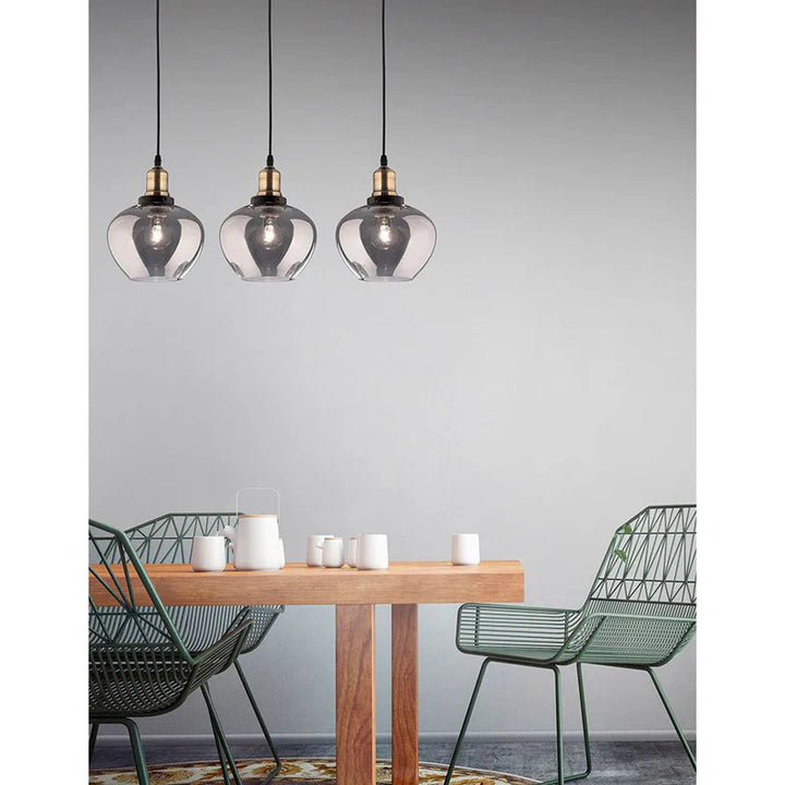 Modern Three-Light Pendant with Smoky Glass Shades