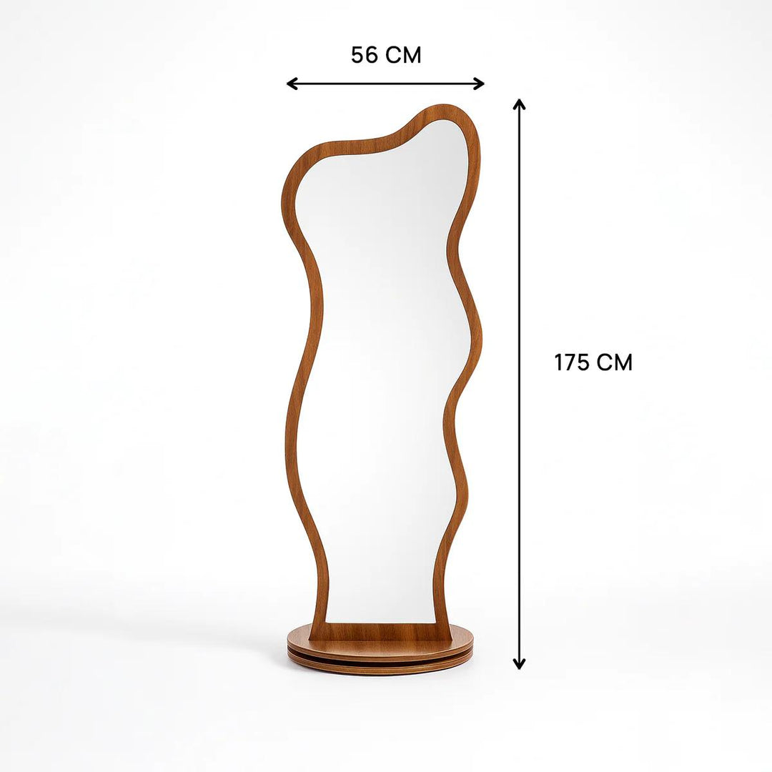 Organic Wooden Floor Mirror with Storage