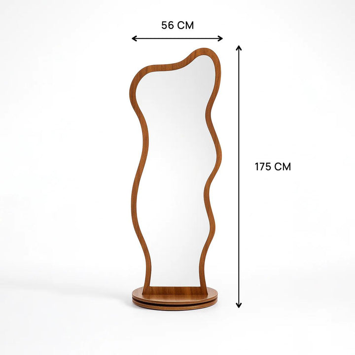 Organic Wooden Floor Mirror with Storage