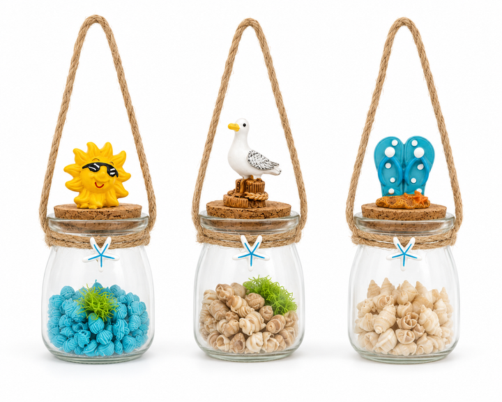 Coastal Decorative Glass Jar Set of 3