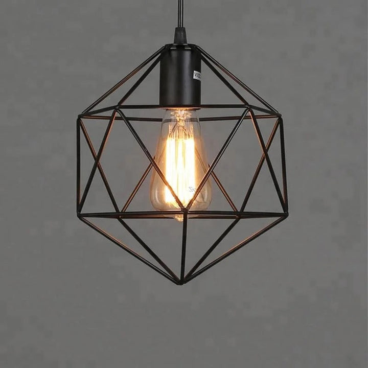 Industrial Pendant Light with Geometric Wireframe Design