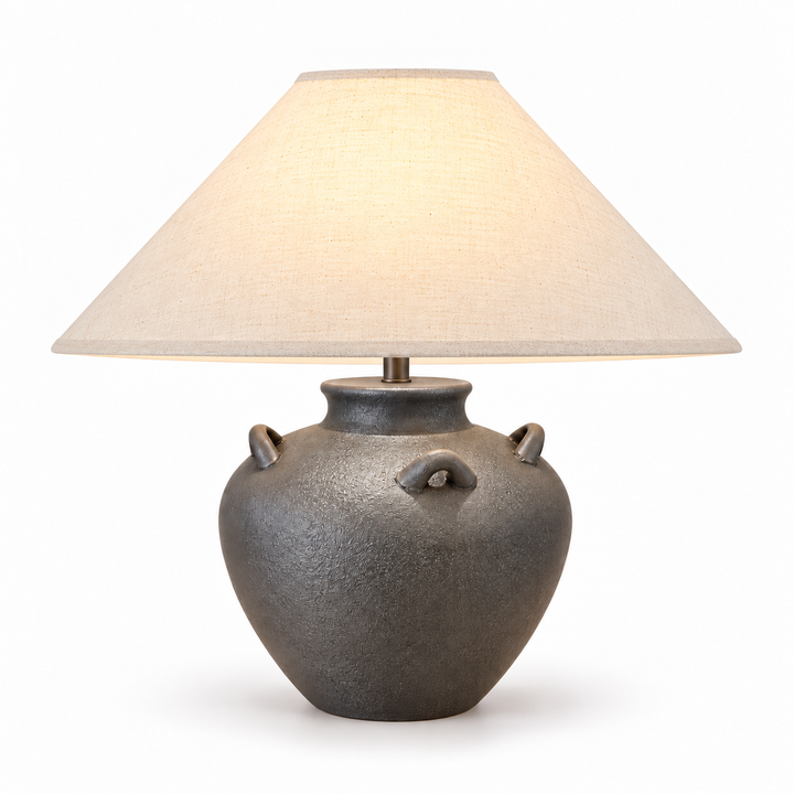 Rustic Charcoal Ceramic Table Lamp with Black Shade