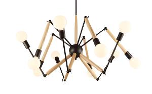 Modern Branch-Style Chandelier with Wooden Accents