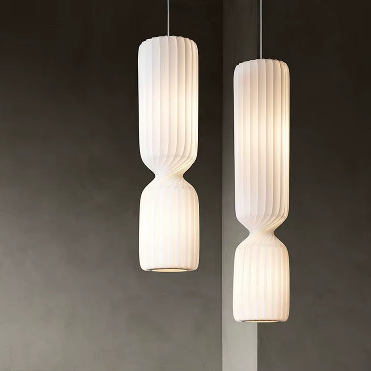 Modern Sculptural Pendant Light Set - Twisted White Design