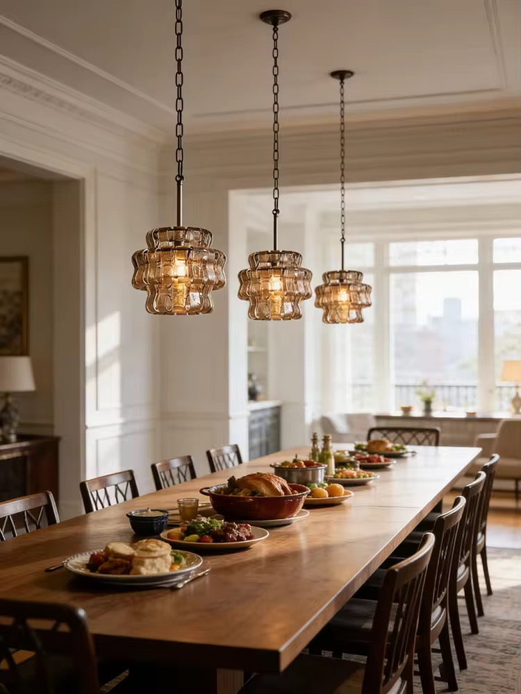 Vintage Smoked Glass Sculptural Pendant Light