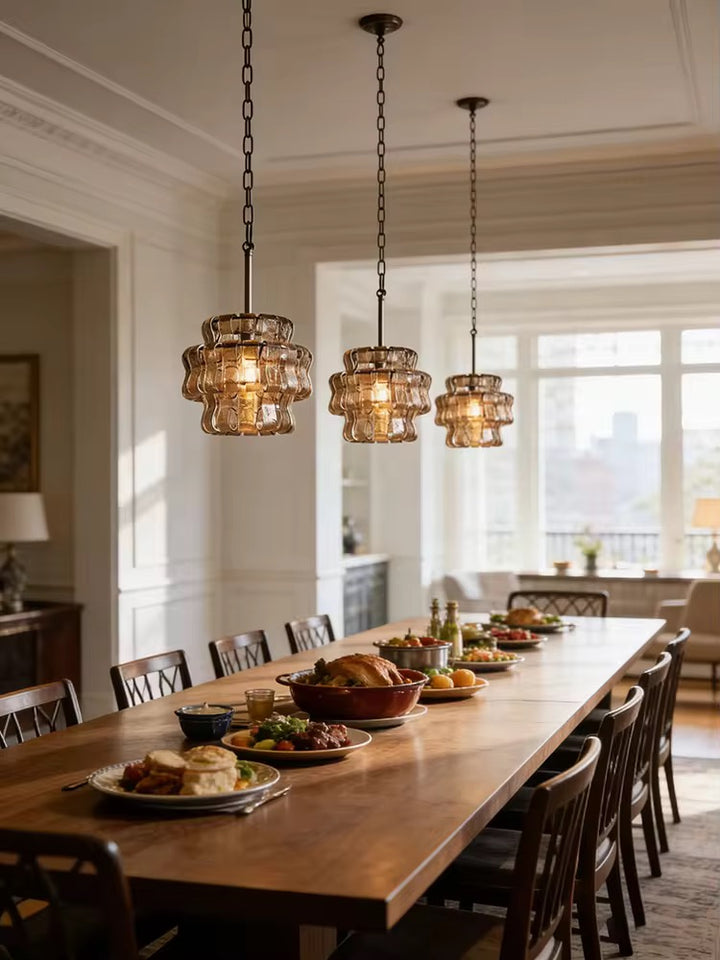 Vintage Smoked Glass Sculptural Pendant Light