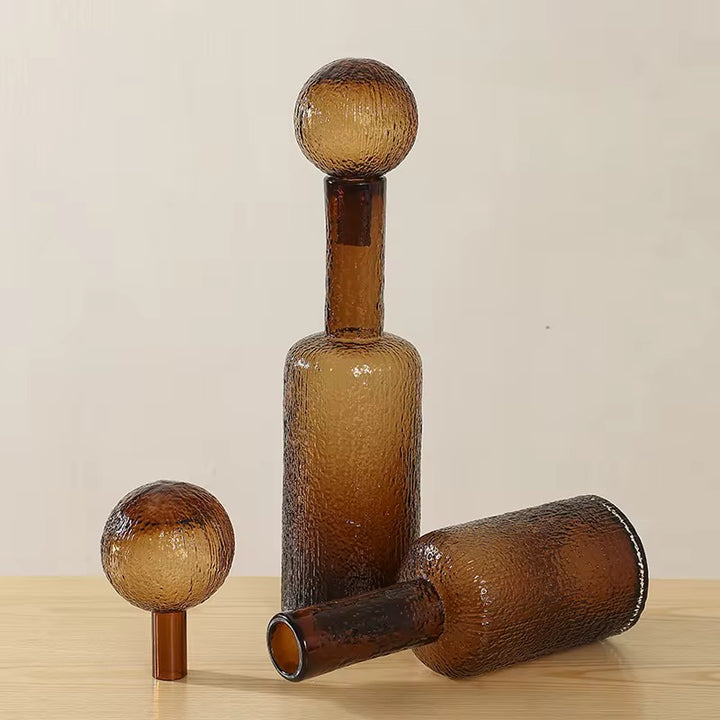 Amber Textured Glass Bottle Set